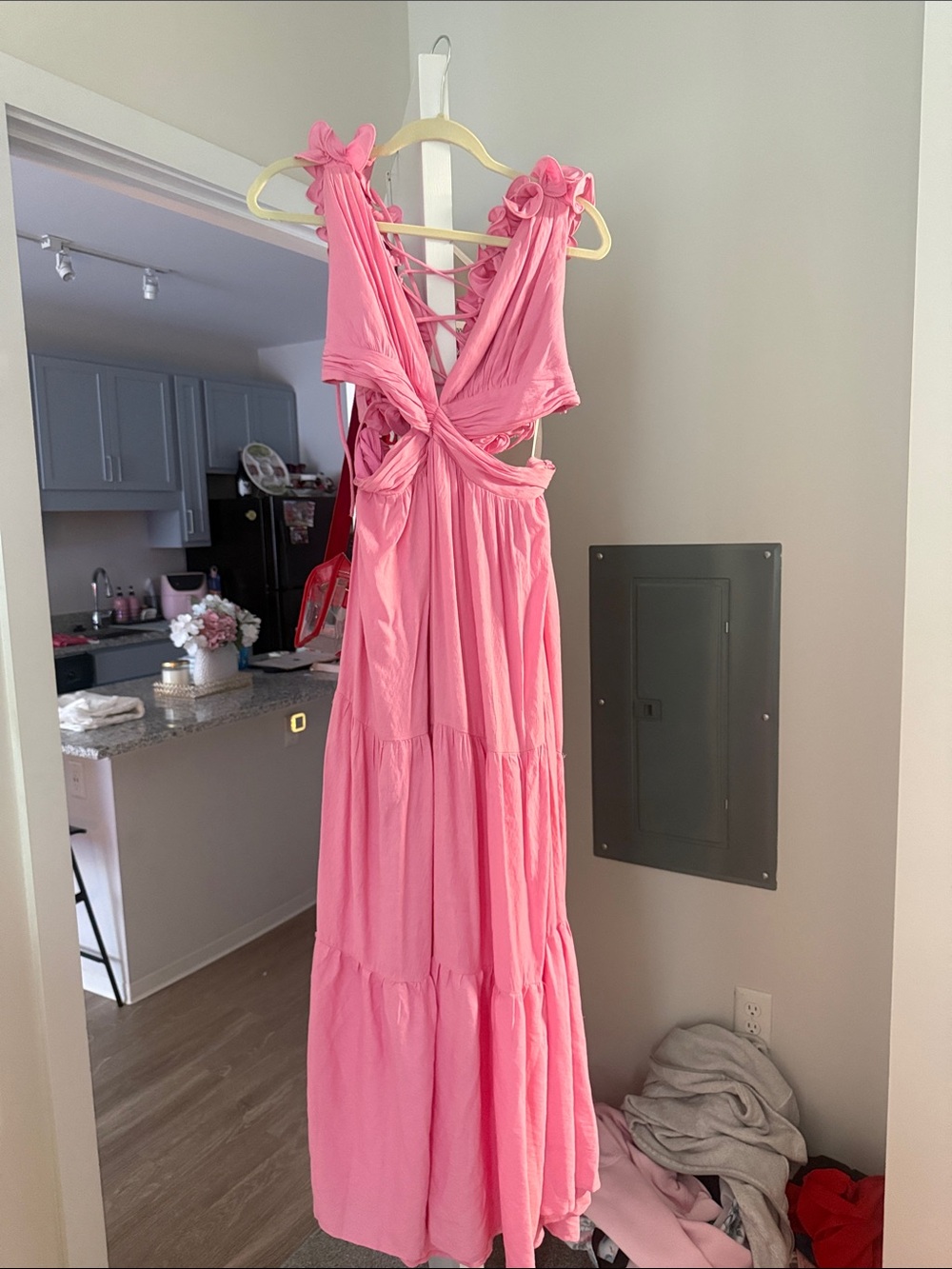 Hello Molly Pink Backless Maxi Dress with Lace-Up Detail